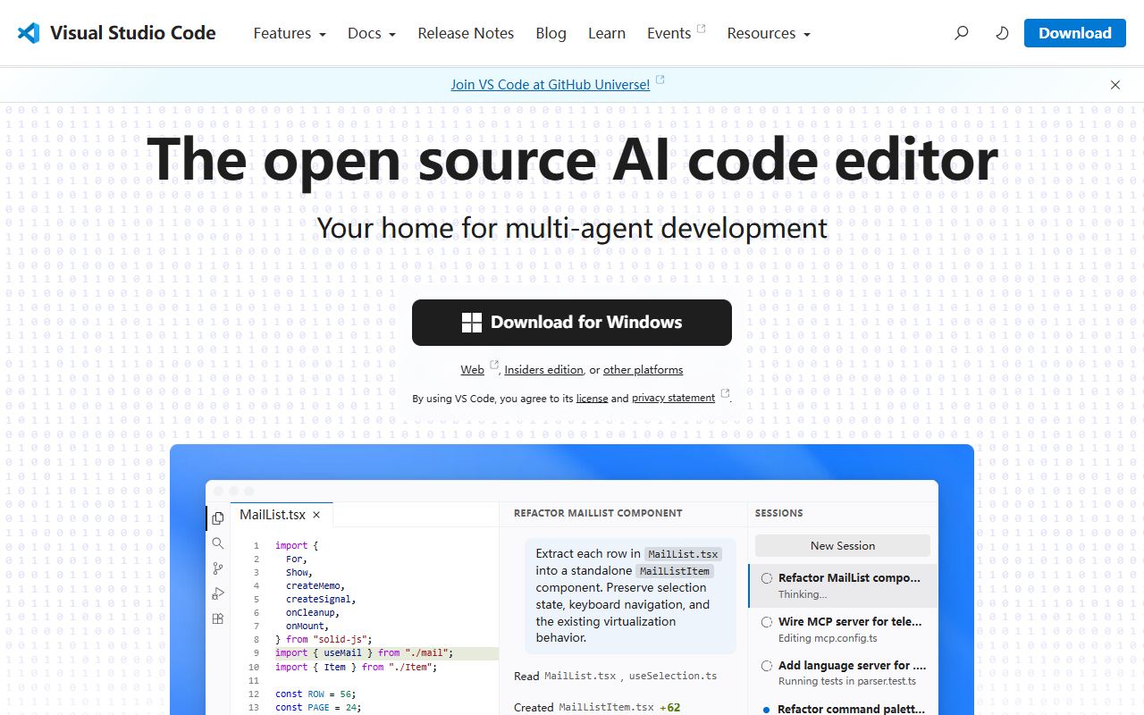 Visual Studio Code — снимок сайта