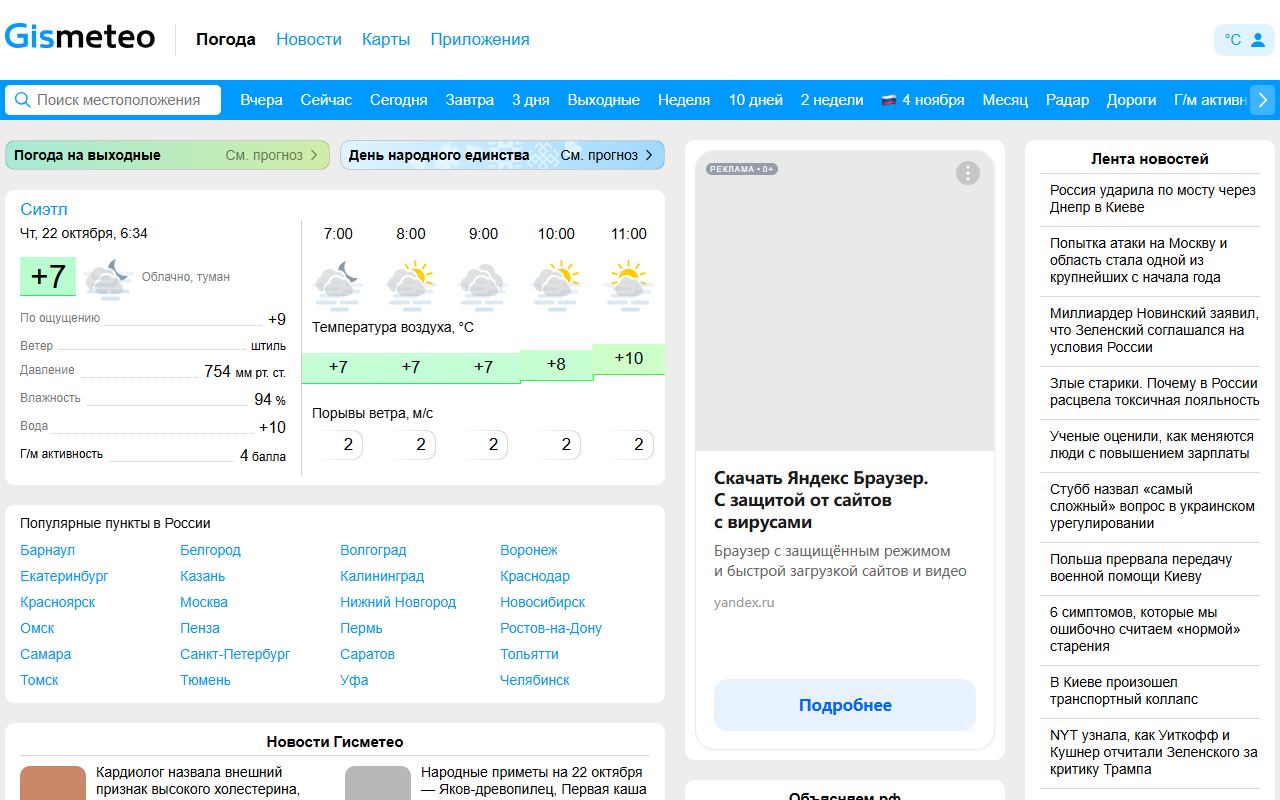 Gismeteo — снимок сайта