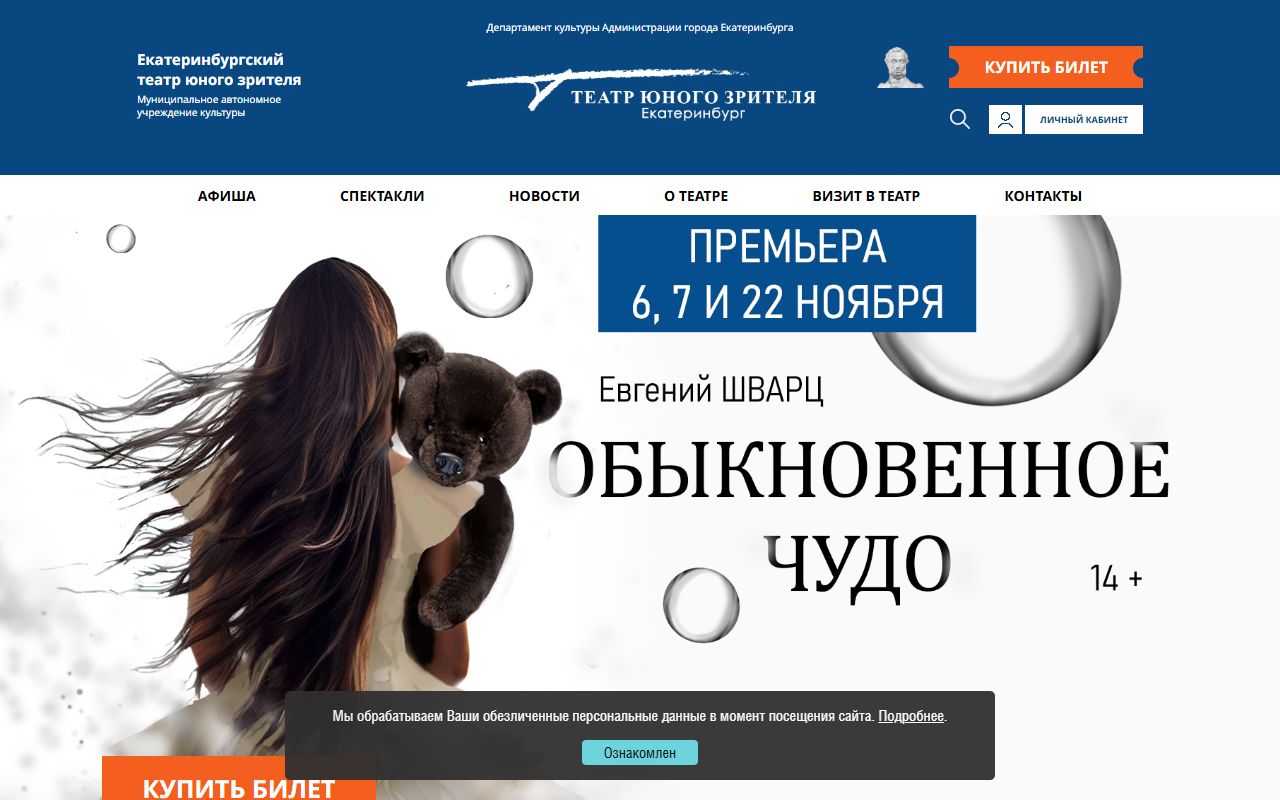 Екатеринбургский театр юного зрителя — снимок сайта