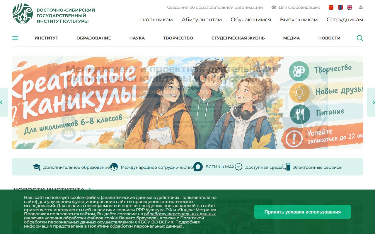 Восточно-Сибирский государственный институт культуры — снимок сайта