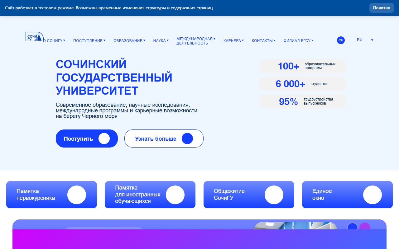 Сочинский государственный университет — снимок сайта