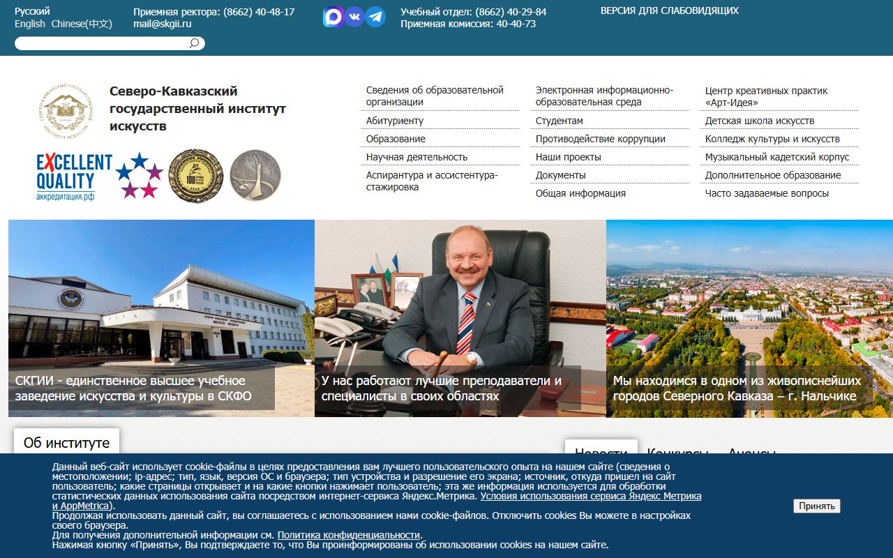 Северо-Кавказский государственный институт искусств — снимок сайта
