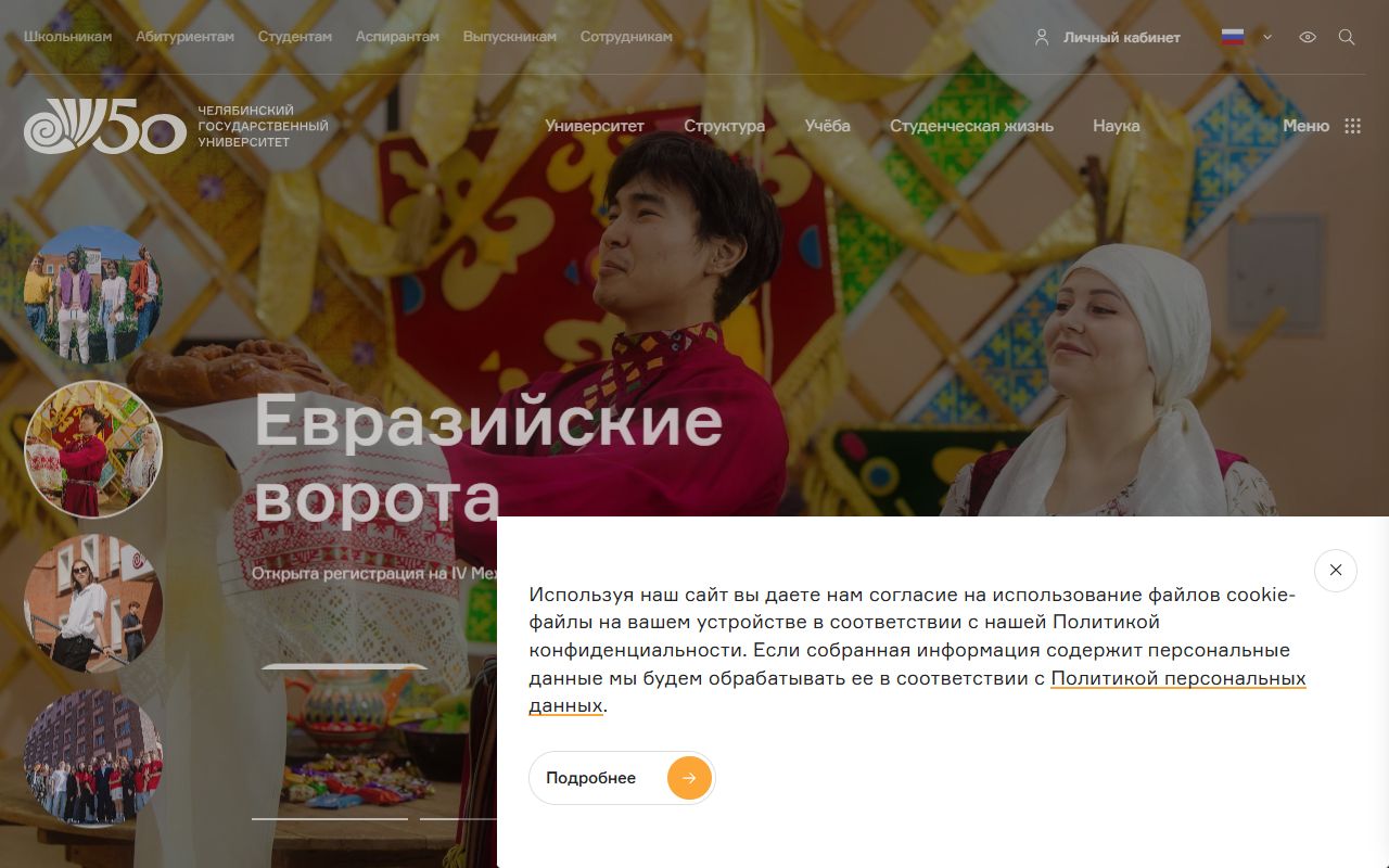 Челябинский государственный университет — снимок сайта