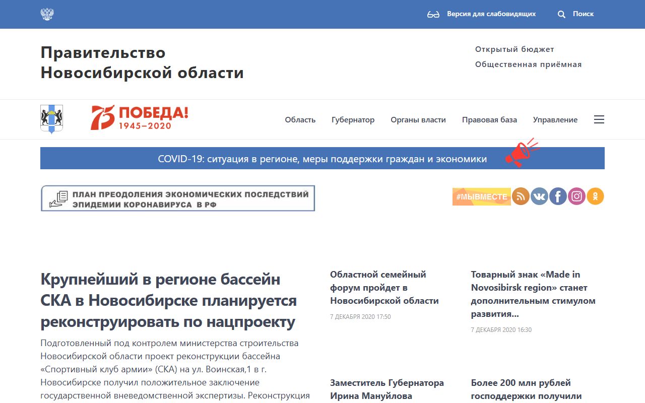 Правительство Новосибирской области — снимок сайта