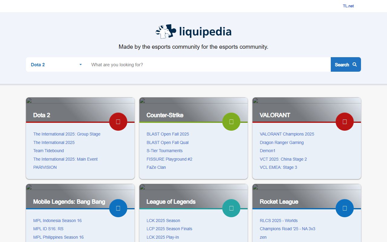 Liquipedia — снимок сайта
