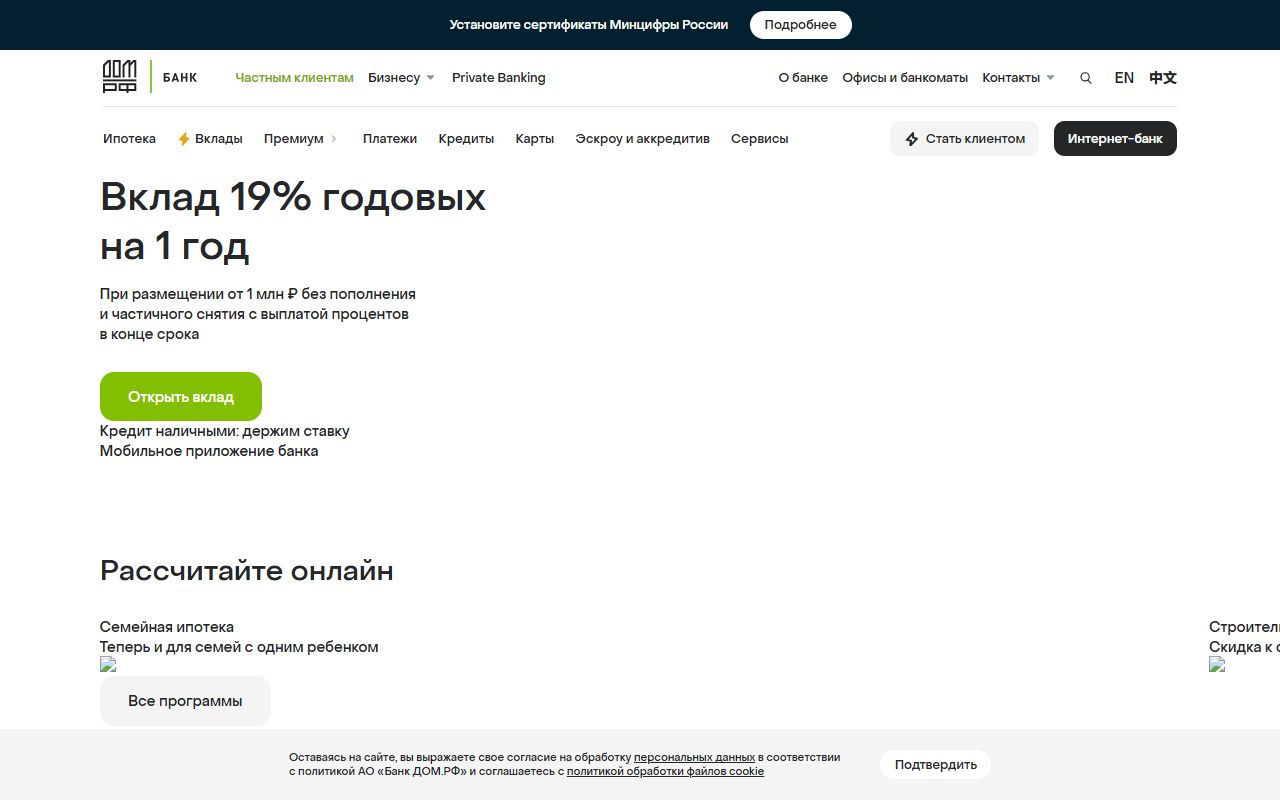 Банк ДОМ.РФ — снимок сайта