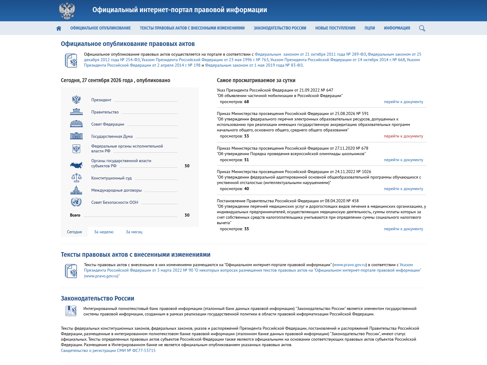 Право.gov.ru — снимок сайта