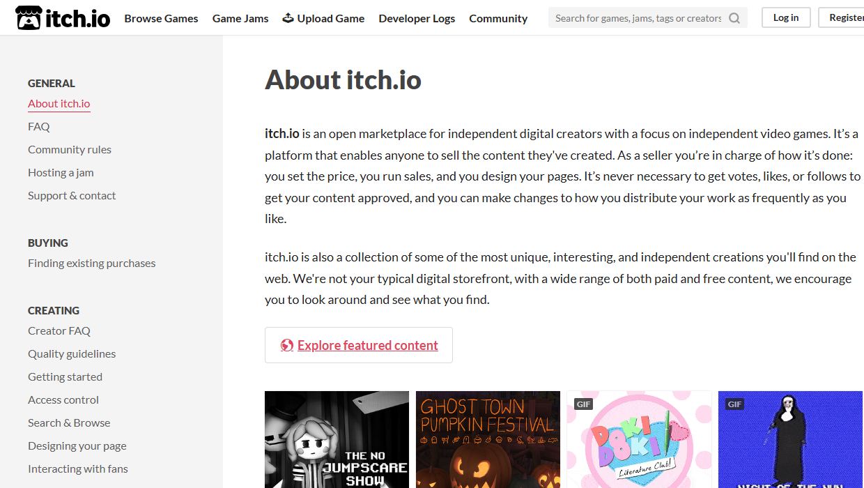 itch.io — снимок сайта