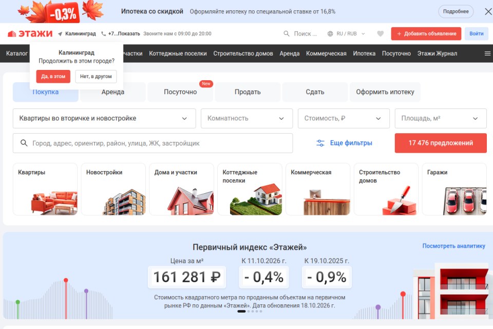 Этажи — снимок сайта